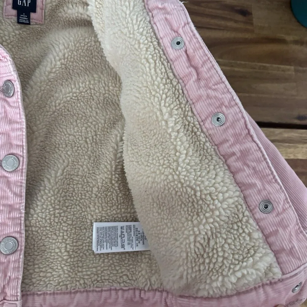 Gap‎ Toddler 3T Pink Corduroy Jacket Shearling Lined Western Neutrals School